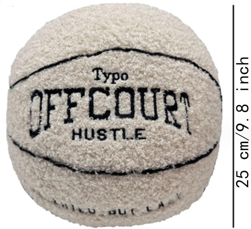 9.8"/25Cm Offcourt Basketball Plush Toy, Soft Basketball Plush Pillow Stuffed Basketball Plush Toy Sofa Ball Pillow Household Stuffed Ball for Fans Boys and Girls All of Age (Beige)