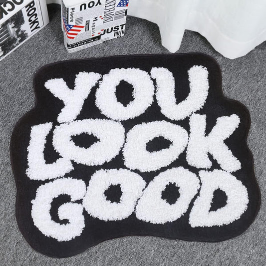 You Look Good Bath Mat Black Bathroom Rugs Funny Cute Bath Rugs Non Slip Microfiber Plush Preppy Small Cool Shower Rug Washable Absorbent Floor Mat for Bathtub Sink 25"X21"