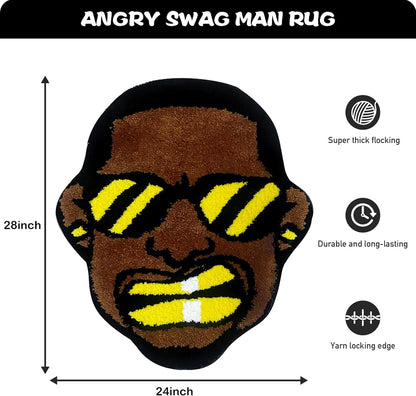 Angry Swag Man Rug, Hypebeast Rug Cool Rugs for Bedroom Aesthetic, High-Pile Soft Flocking Cool Room Decor for Guys, Funky Rug Y2K Rug for Living Room 24”×28” (Swag Man)