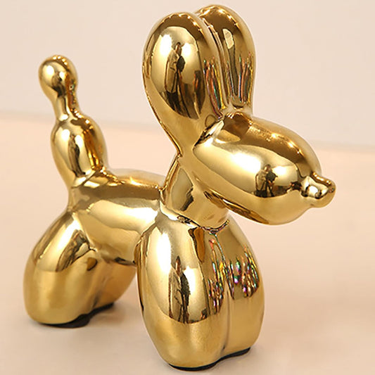 Ceramic Balloon Dog Statues Gold Modern Small Ceramic Animal Statues Decorative Ornaments for Living Room Bedroom Office Desktop Cabinet Cute Dog Statues Home Decor (Gold)