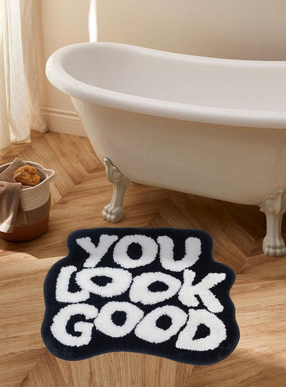 You Look Good Bath Mat Black Bathroom Rugs Funny Cute Bath Rugs Non Slip Microfiber Plush Preppy Small Cool Shower Rug Washable Absorbent Floor Mat for Bathtub Sink 25"X21"