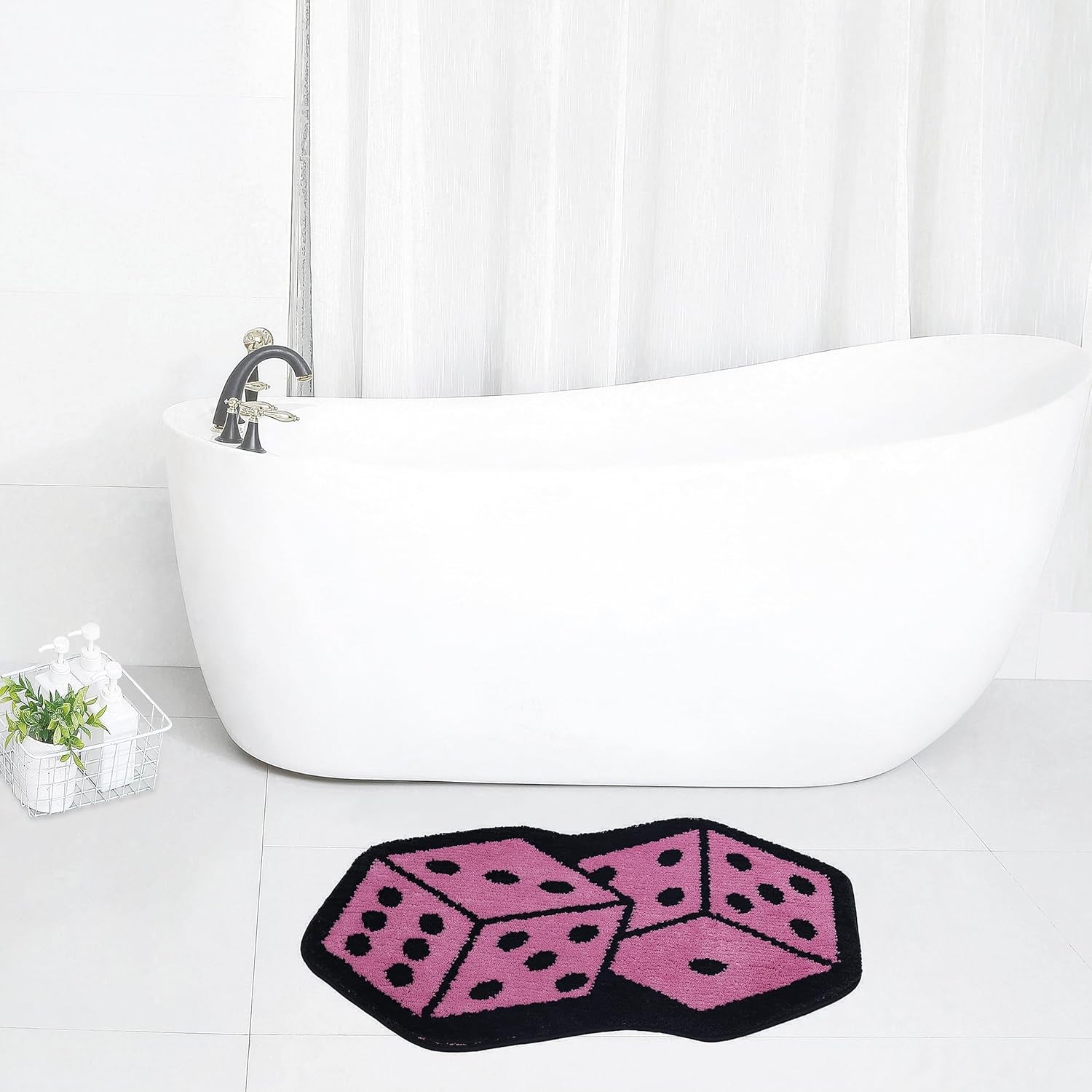 Bath Microfiber Rug, Soft and Absorbent Bathroom Mat, Quick-Dry Non-Slip Floor Rug for Shower, Bath, and Toilet, Dice Shape Design, 20X30 - Pink