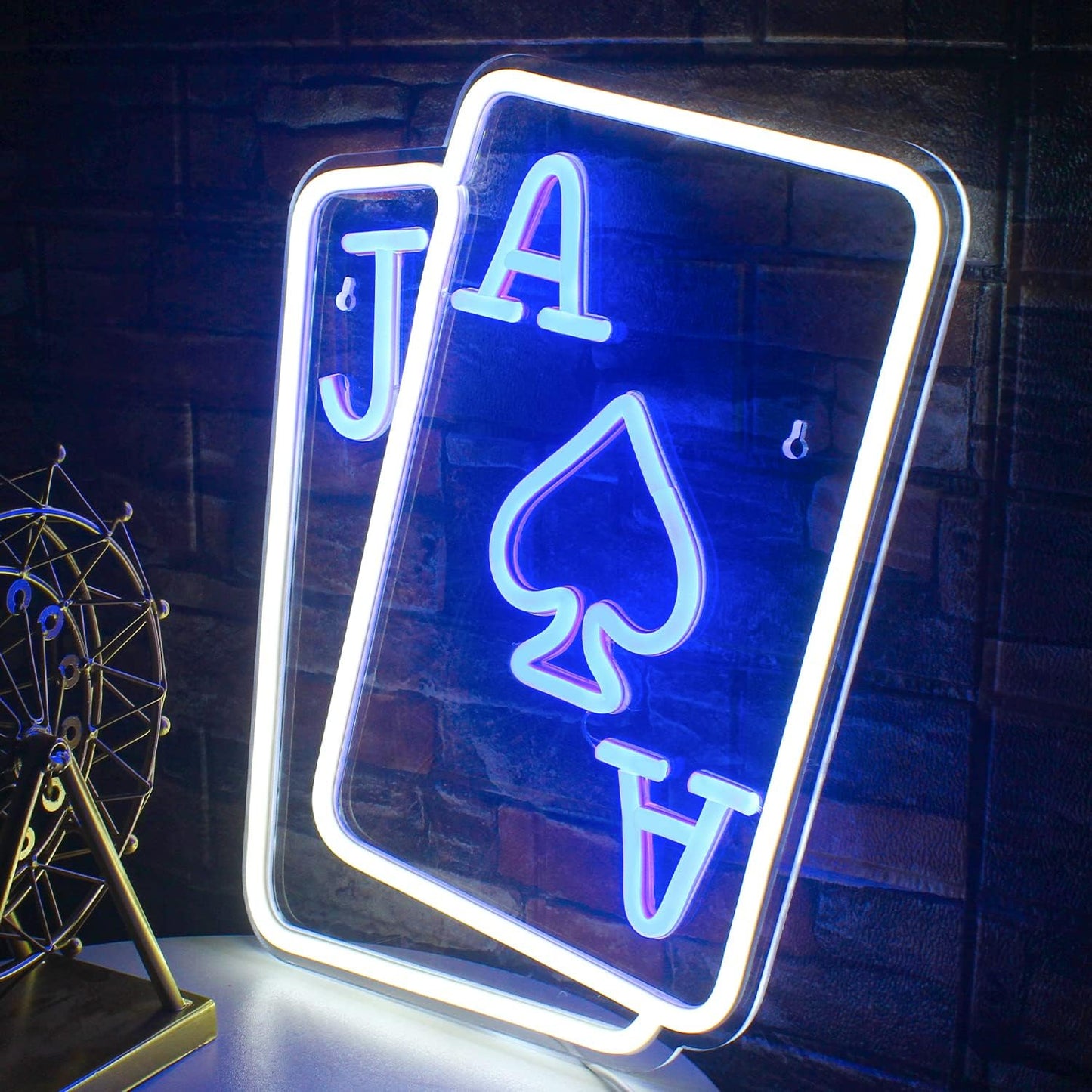 Playing Cards Neon Signs for Wall Decor Poker Teens Led Neon Light Blue White Usb Light Sign for Bedroom Casino Bar Hotel Play Room Birthday Party Decor