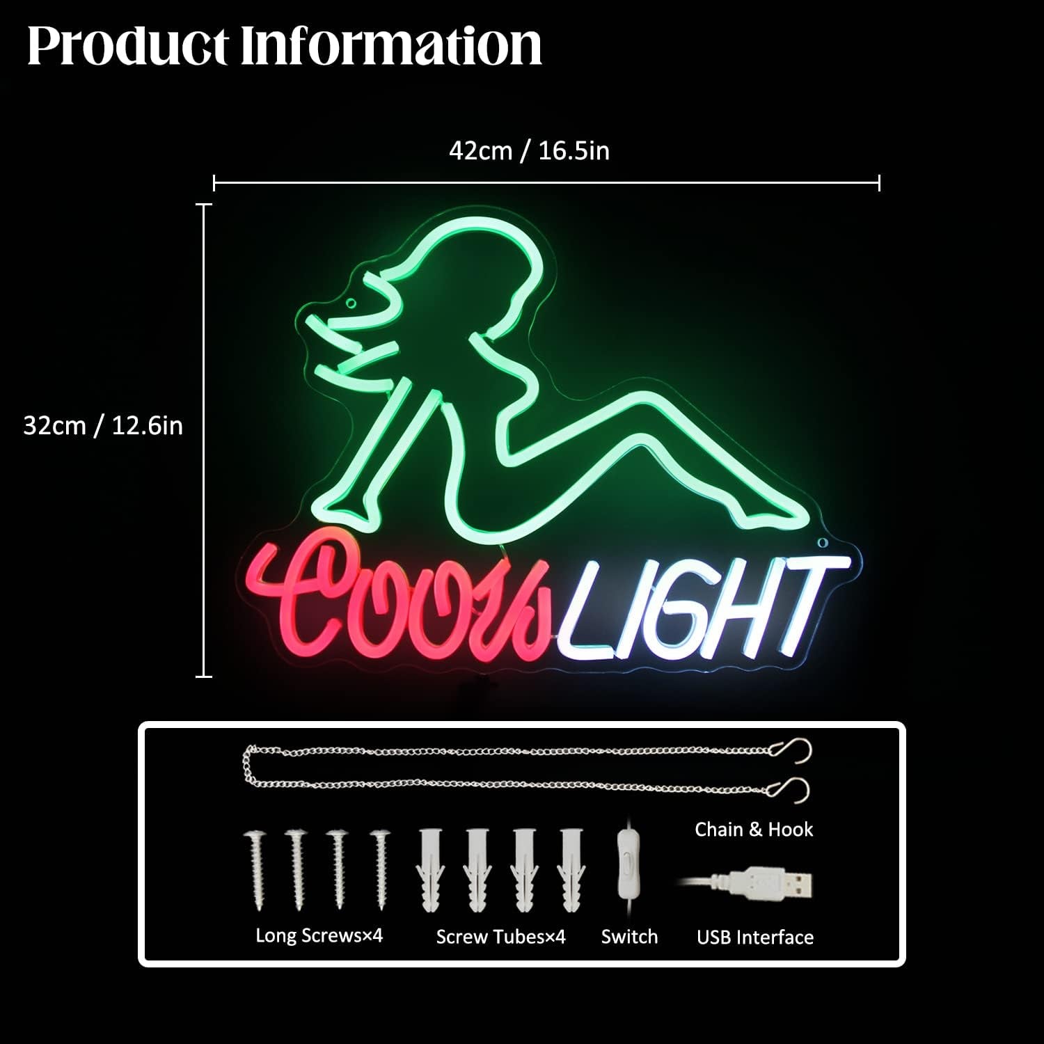 Crs Light Neon Sign Beer Neon Signs for Man Cave Bar Decor Green Lady LED Neon Lights Signs Bar Neon Sign Wall Art Neon Light for Bedroom Beer Pub Man Cave Restaurant Party Decor