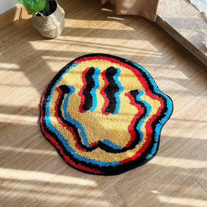 Trippy Smile Rug Smily Face Handmade Rug Tufted Smile Rug Gift for Friend Rugs for Bedroom Geek Gift Home Decor Carpet (23.6X23.6 Inch)