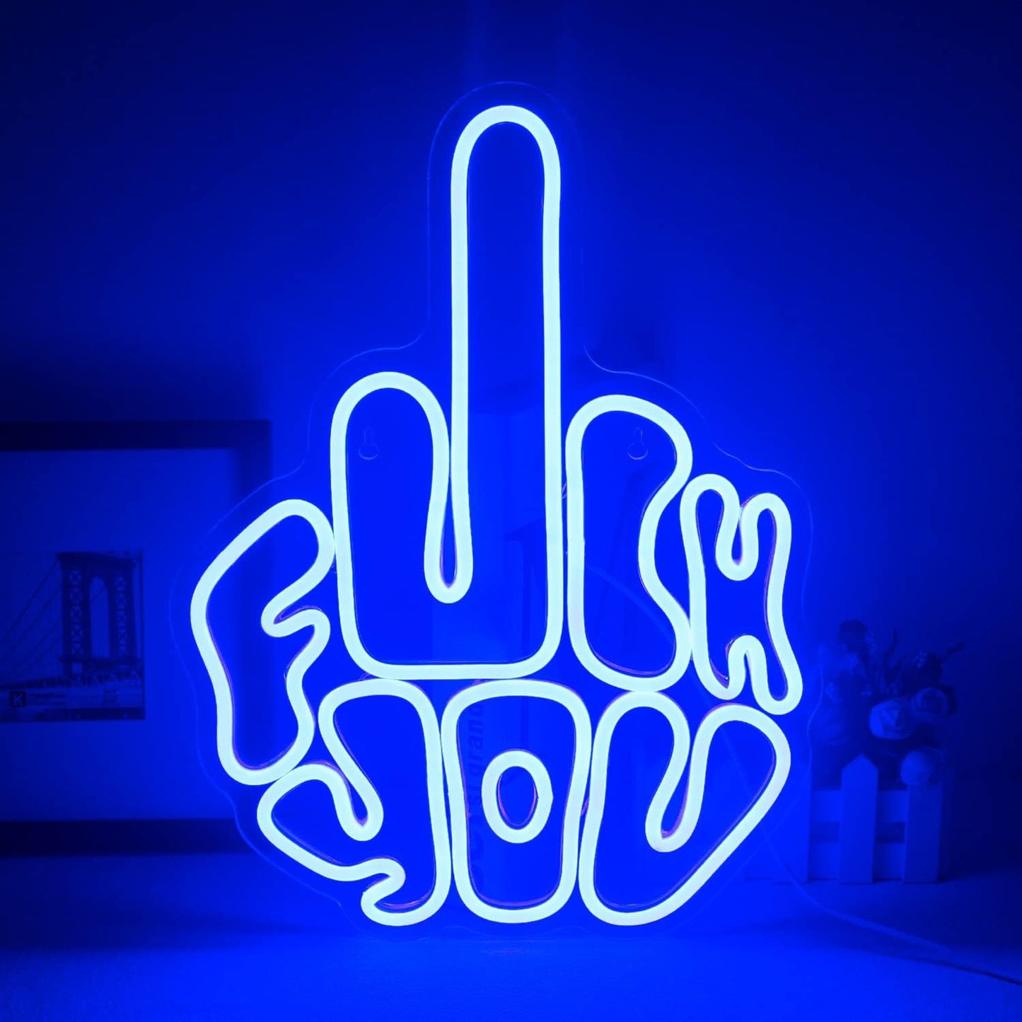 Letters Gesture Neon Signs for Wall Blue LED Neon Lights USB Neon Wall Light Neon Bar Light up Sign for Bedroom Party Pub Game Zone Decoration