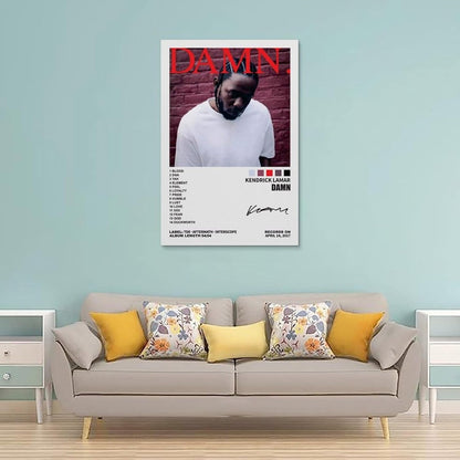 Kendrick Poster Lamar Music Poster Damn Album Cover Posters for Room Aesthetic Canvas Wall Art Bedroom Decor 24X36Inch(60X90Cm)